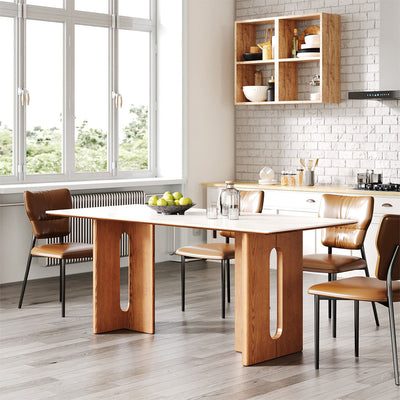 Modern Sintered Stone Dining Table with Thick Double-layer Top & Solid Oak Frame for 4–6 People(In Stock)