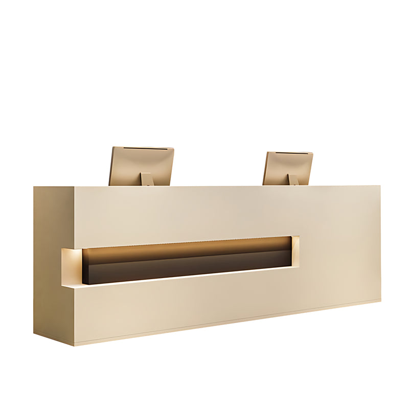 Hollow-Out Straight Solid Wood Reception Desk with Cabinets and Drawers for Clothing Stores and Hotels JDT-014