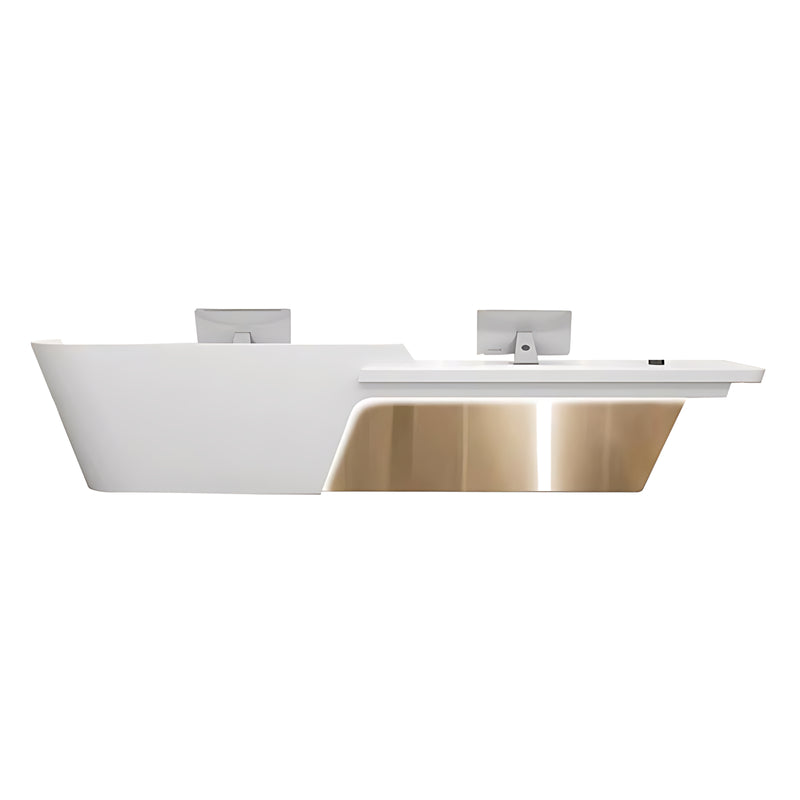 Boat-Shaped Reception Counter with LED Lights and Lockable Drawers for Lobby and Institution JDT-10126