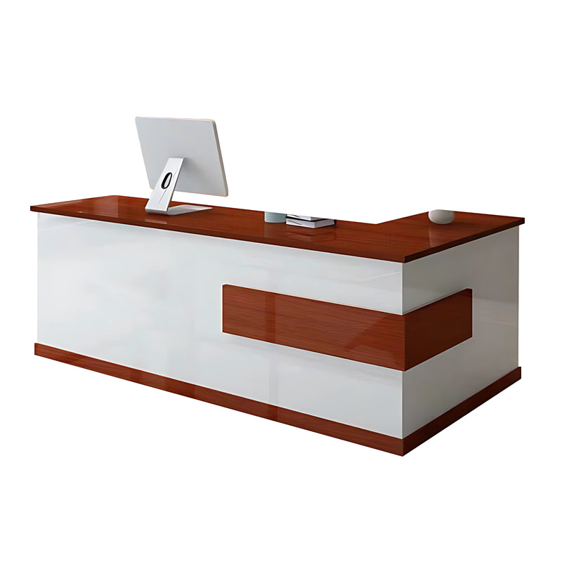 L-Shaped Front Desk with Lockable Drawers and Storage Cabinet for Offices JDT-10108