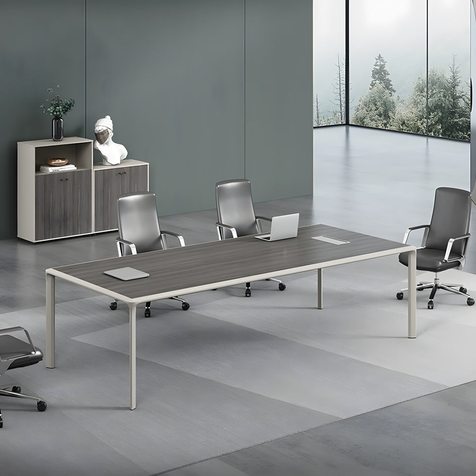 Aluminum Alloy Frame Stylish Conference Table with Cable Hole and Wood Grain Finish HYZ-10109