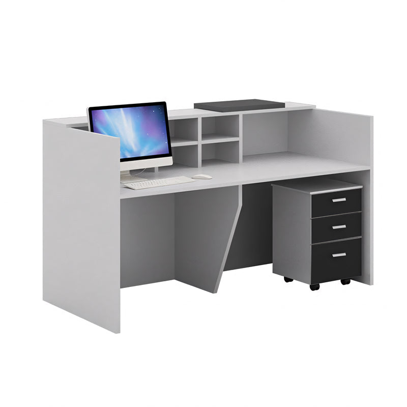 Color-Blocked Reception Desk with Compartments and Mobile Cabinet for Offices JDT-1096