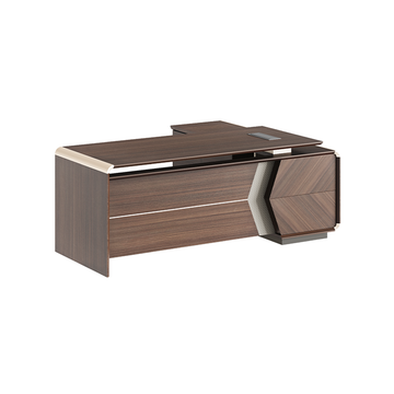 Modern Executive Desk with Lockable, File Drawers & Lumbar Support for Home Office