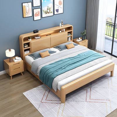 Solid Wood Bedroom Queen Bed with Storage Headboard (In Stock)