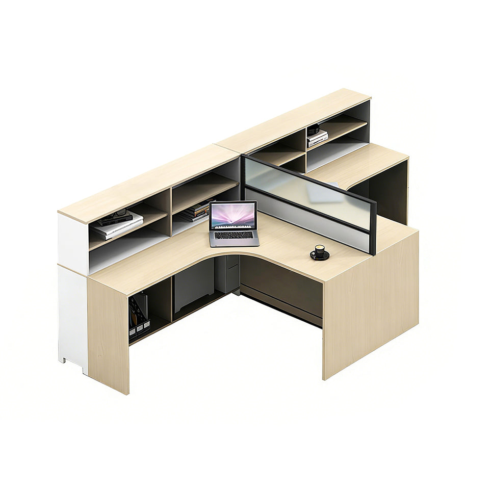 L-Shaped Office Desk with Built-In Outlets, Cable Management & Glass Top for Home Office