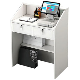 Minimalist Small Reception Desk with Lockable Drawers and Keyboard Tray for Stores JDT-1062