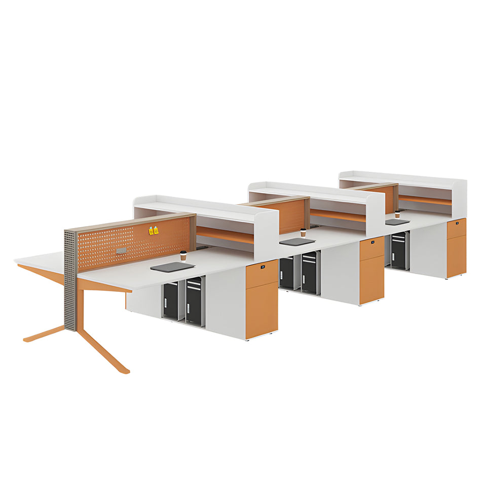 Office Workstation Desk with Modular, Built-In Outlets & LED Lighting for Home Office