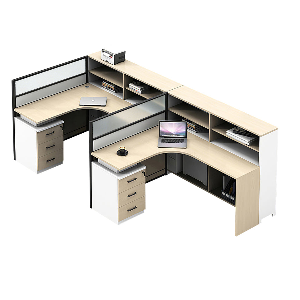 L-Shaped Office Desk with Built-In Outlets, Cable Management & Glass Top for Home Office