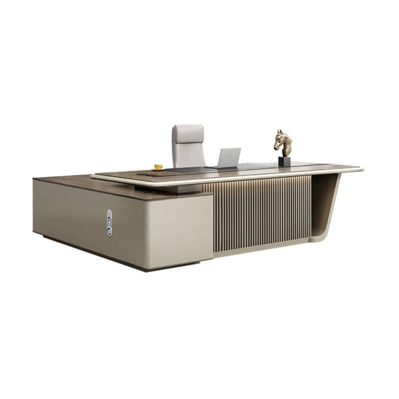 Luxury Executive Desk Modern Office Furniture L-Shape Corner Desk with Side Cabinet Dial Lock Customizable LBZ-10105