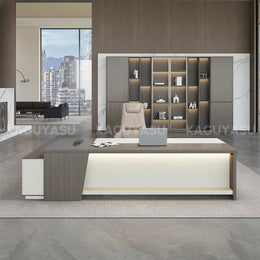 L-Shaped Executive Desk with LED Lighting, Side Storage & Cable Management for Home Office