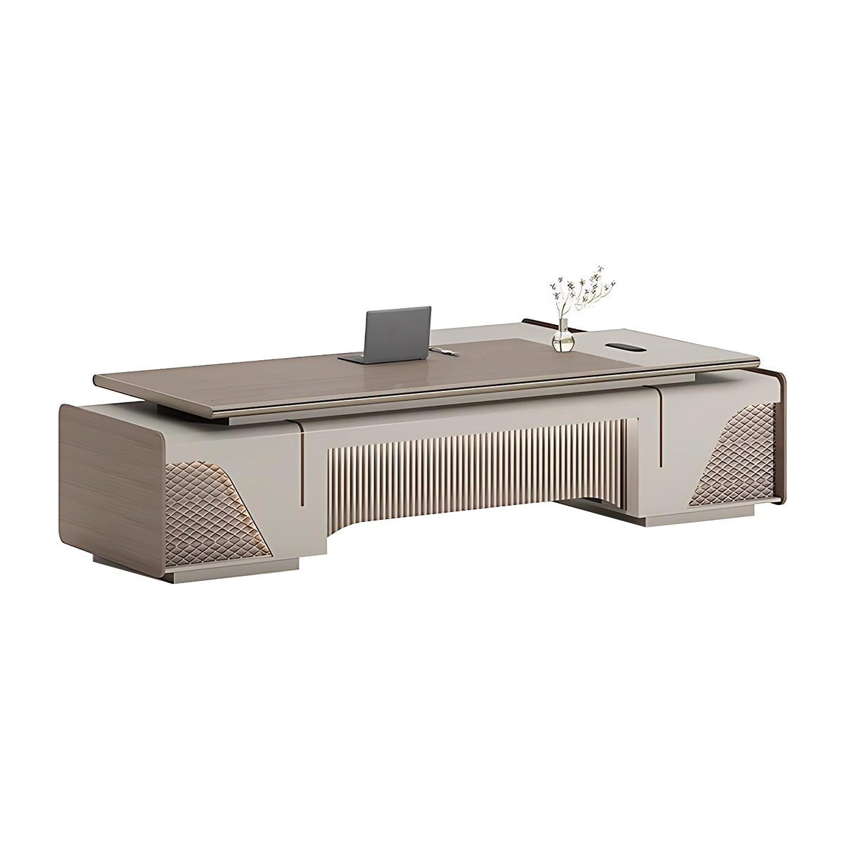 Modern and Luxurious Executive Desk with Aluminum Alloy Edges and  High Capacity Side Cabinet LBZ-10168