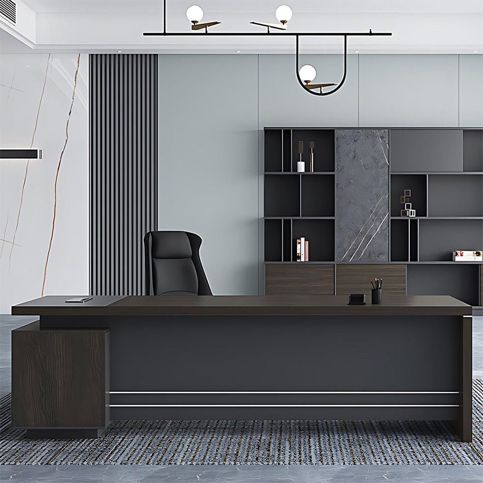 Modern L-shaped Executive Desk with Lockable Drawers and Cable Management for Managers LBZ-724-W (West Coast)