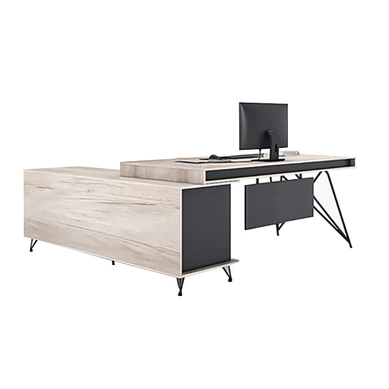 Natural Color Modern Executive Desk with Side Cabinet Drawers L-Shape Corner Desk Customizable LBZ-1079