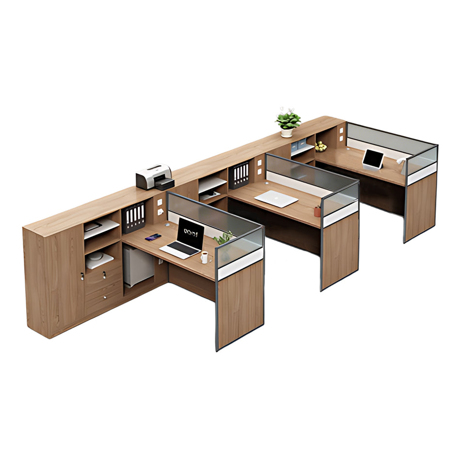 Modern Office Desk with Cable Management, Lockable & File Drawers for Home Office