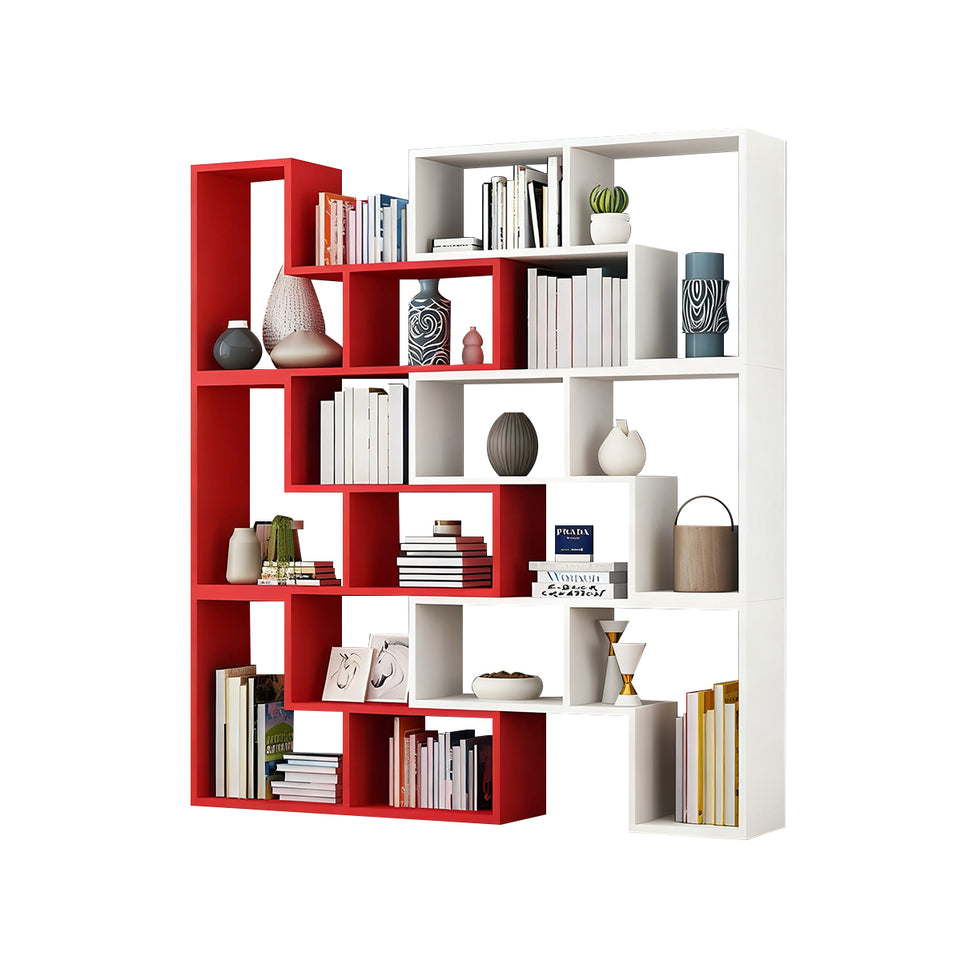 Corner Slim Wood Bookshelf for Bedroom or Living Room, Modern Minimalist Design with Creative Display Features CWG-2179