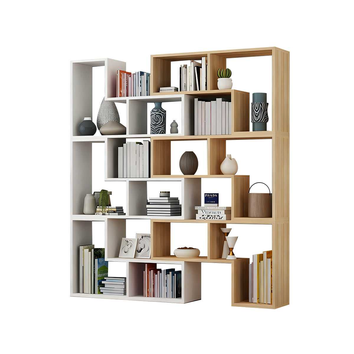 Corner Slim Wood Bookshelf for Bedroom or Living Room, Modern Minimalist Design with Creative Display Features CWG-2179