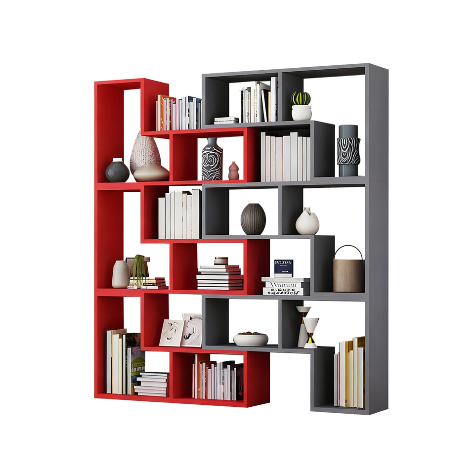 Corner Slim Wood Bookshelf for Bedroom or Living Room, Modern Minimalist Design with Creative Display Features CWG-2179