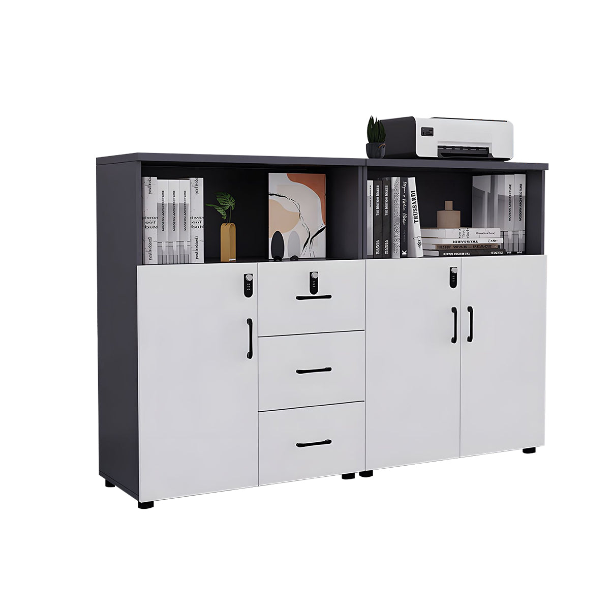 Stylish Lockable Wooden File Cabinet with Multi-Compartment Storage for Workspace CWG-2164