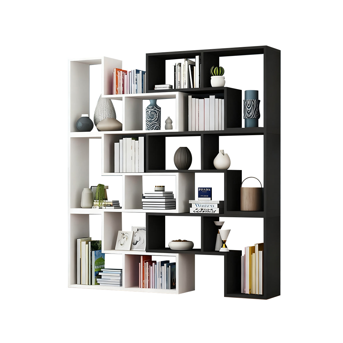 Corner Slim Wood Bookshelf for Bedroom or Living Room, Modern Minimalist Design with Creative Display Features CWG-2179