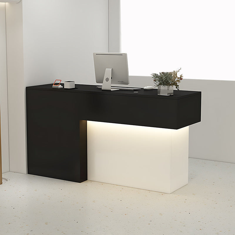 Modern Minimalist Reception Desk 39–94 in Wide with LED Accent Lighting, Cable Management, Lockable Drawers & Solid Wood(In Stock)