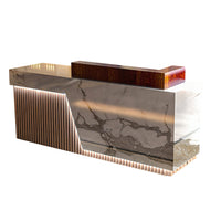 Executive Reception Desk – Black Marble & Fluted Wood with LED Accents JDT-780