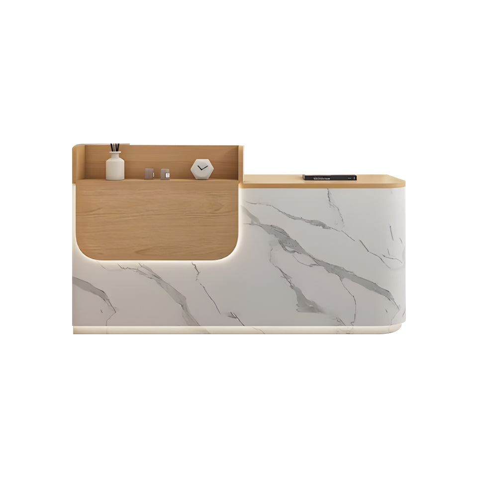 Elegant Stylish Reception Desk with LED Lighting and Ample Storage for Clothing Stores, Beauty Salons, and Small Offices JDT-2353