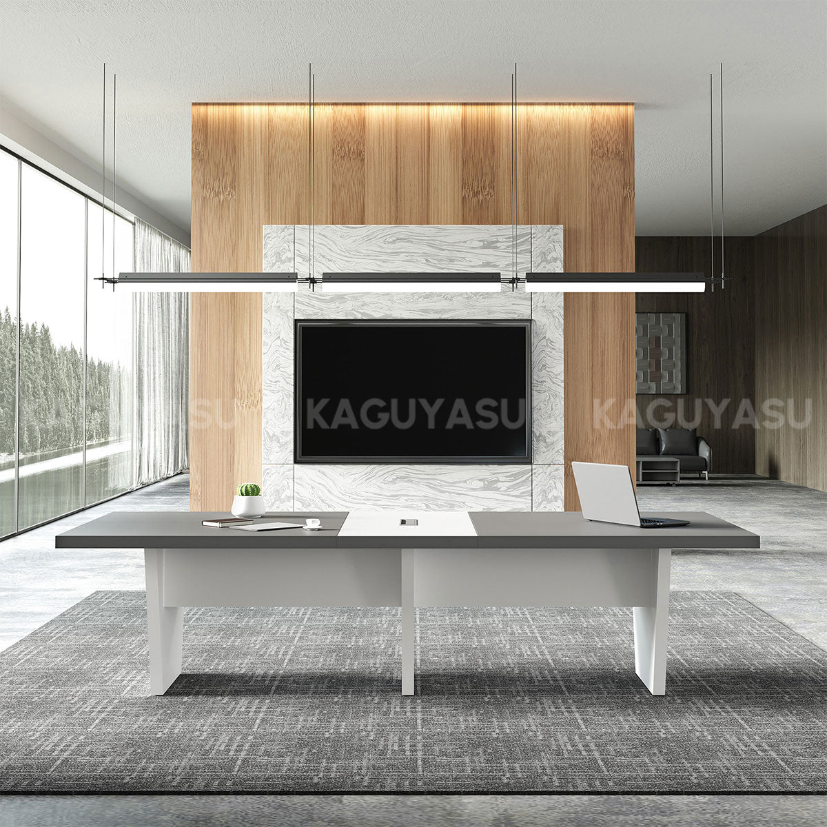 Modern Two-Tone Rectangular Conference Table with Architectural Legs MBS-HYZ-3002