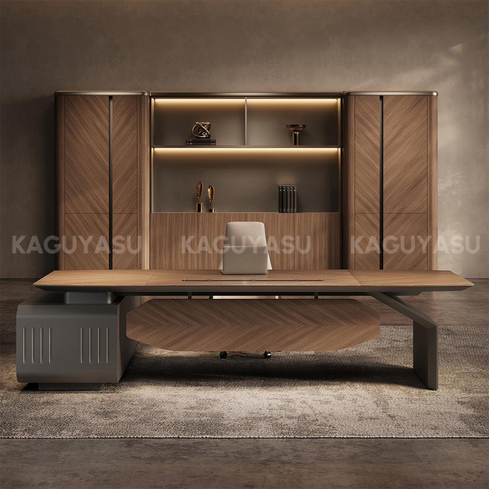Luxury L-shaped Executive Desk with Integrated Side Cabinet