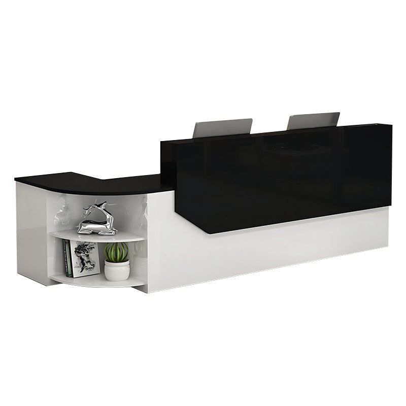 Color-Blocked L-Shaped Reception Desk with Storage for Training Centers and Offices JDT-761