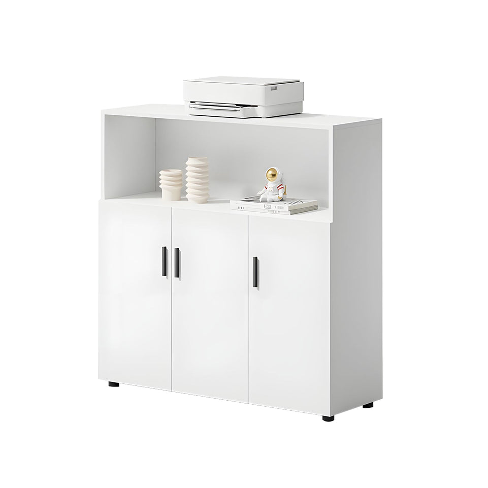 Modern Office Cabinet with Ample Storage, Wooden Floor-Standing Cabinet, Partitioned Storage, Quiet Hinges, and Sleek Aluminum Handles CWG-2174