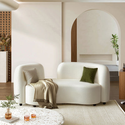 Comfy White Lambswool Sofa with Curved Backrest for Living Room BSF-0002（In Stock）