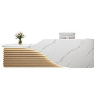 Modern Salon Reception Desk with Wood Grain Lattice Slat JDT-2144