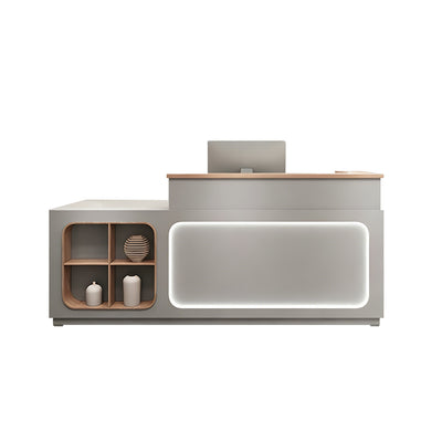 Straight Reception Desk with Small Window Design, LED Lights, Keyboard Tray, and Cabinets for Salons and Clothing Stores JDT-1066