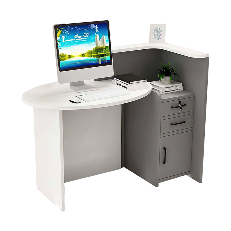 Oval Desktop Small Reception Desk with Corner and Lockable Drawer for Barbershops and Clothing Stores JDT-1055