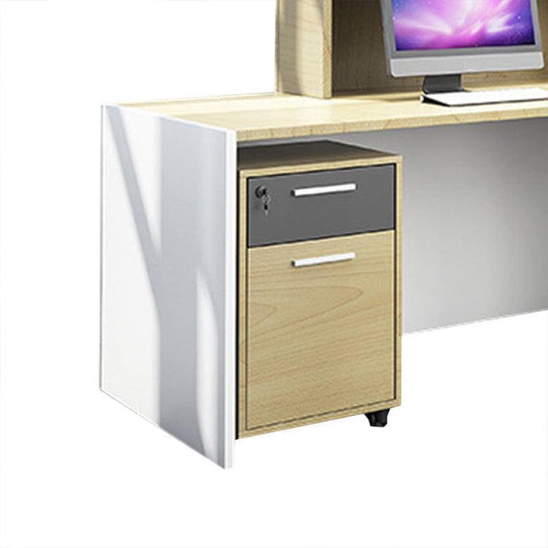 Color-Blocked Straight Reception Desk with Lockable Drawer and Cabinet for Hotels and Offices JDT-021