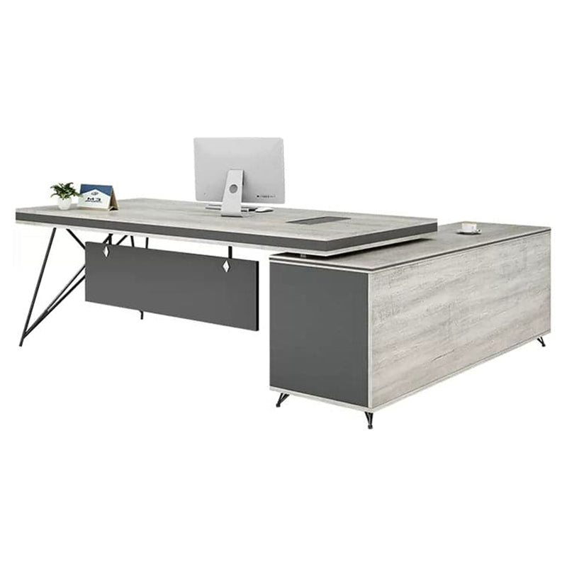 White Modern Stylish Office Desk Executive Desk Simple with Side Cabinet Wiring Holes LBZ-10108