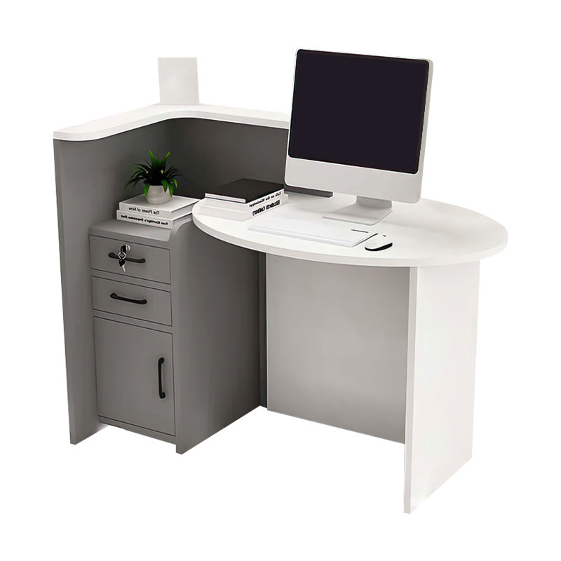 Oval Small Reception Desk with Corner and Lockable Drawer for Barbershops and Clothing Stores JDT-1055