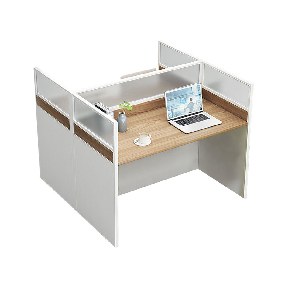 L-Shaped Office Desk with Privacy Panel, Glass Top & File Drawers for Home Office