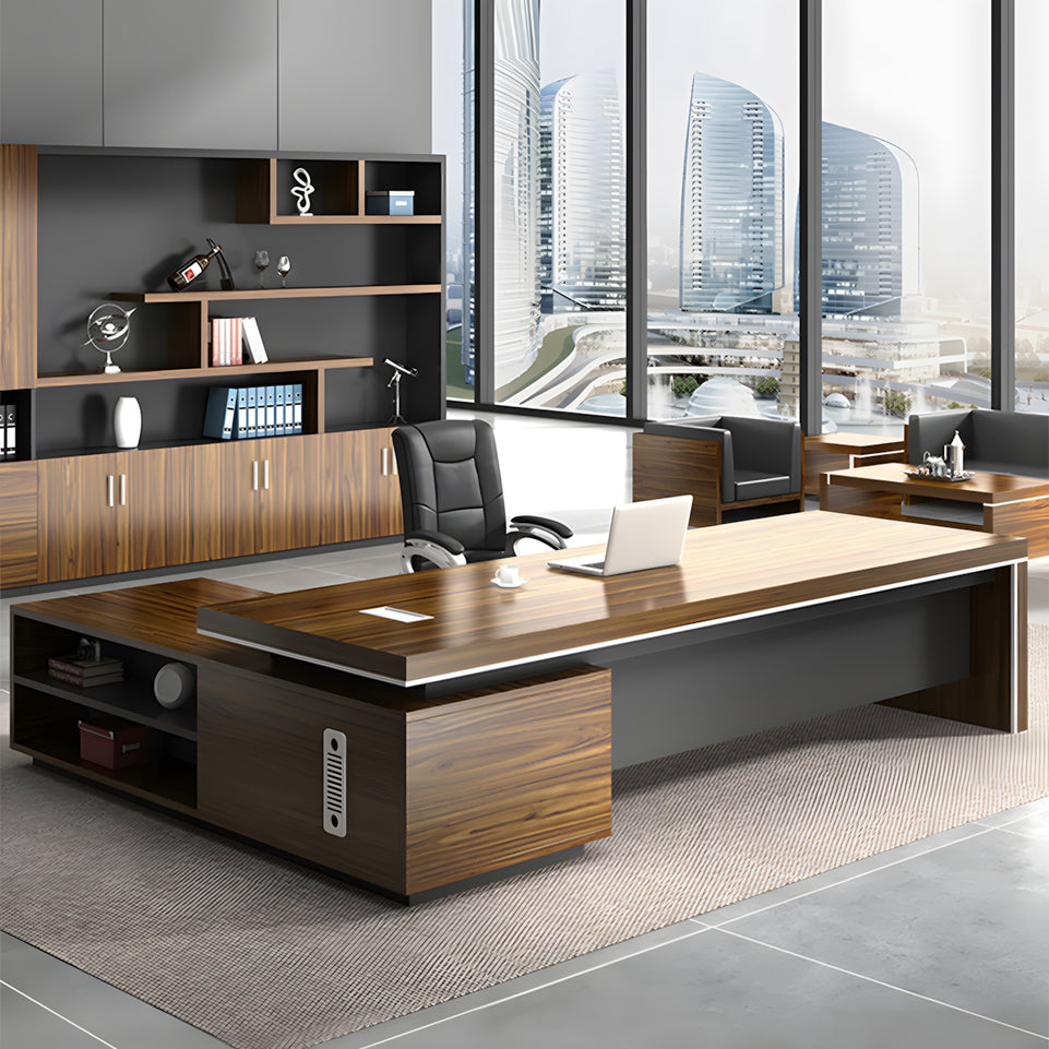 Modern Minimalist Executive Office Desk and Chair Combination with Cabinet LBZ-10158