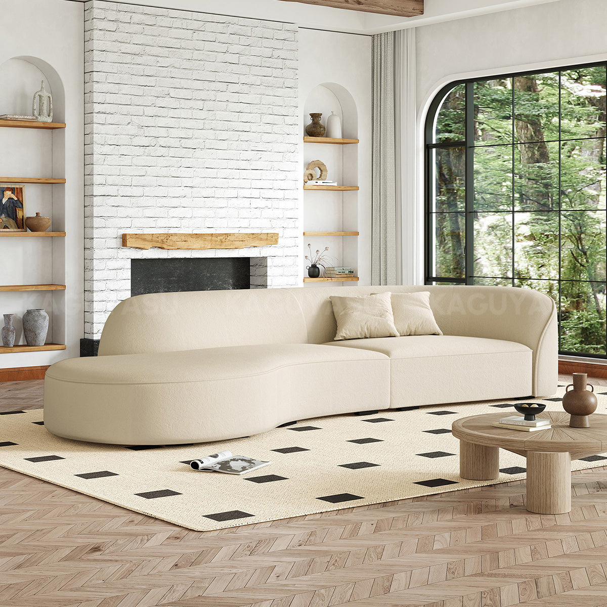 Minimalist Soft Curved Sofa with Single Armrest for Living Room SZ-SF-0003（In Stock）