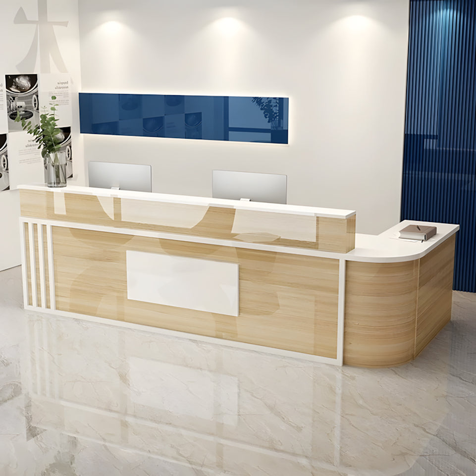 Small L-Shaped Front Desk with Lockable Drawer and Shelf for Shops JDT-1069