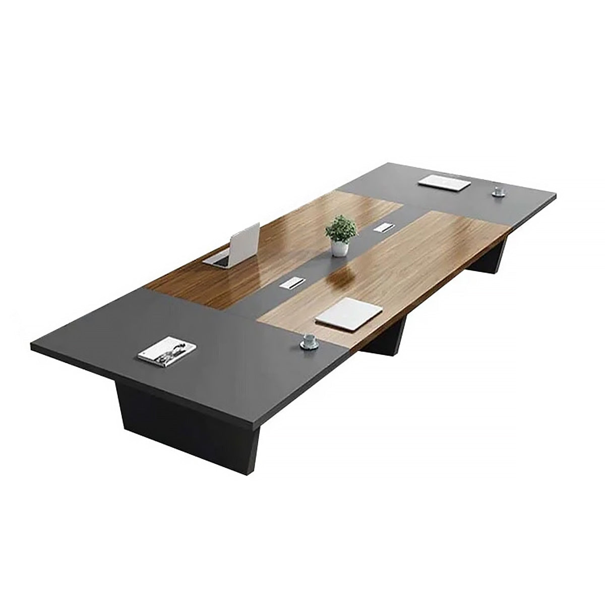 Spacious Rectangular Conference Table With Thick Panel Top And Cable M