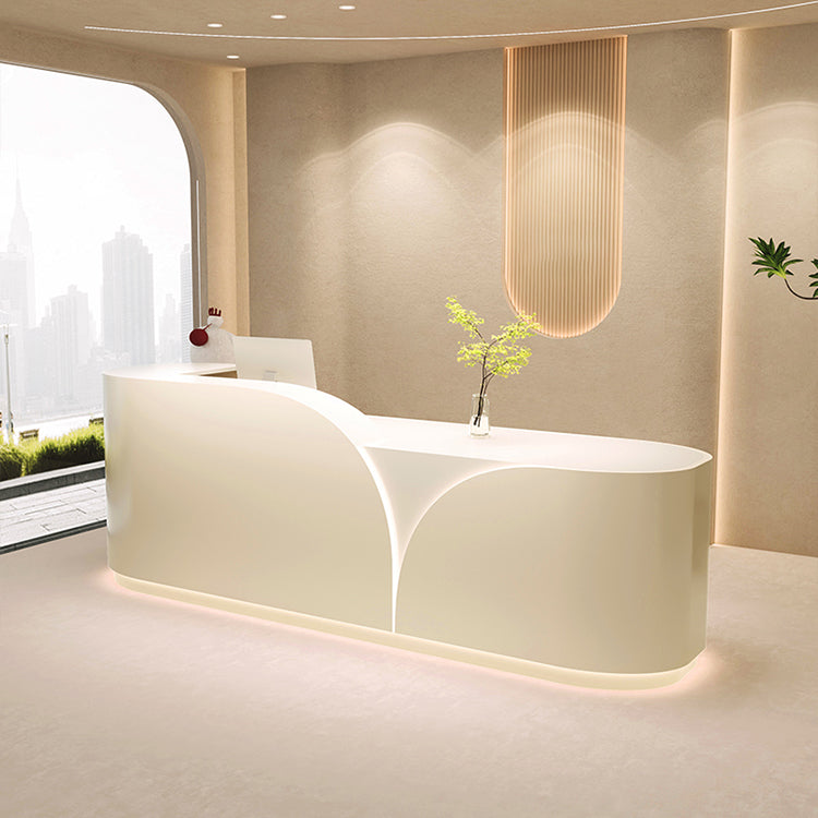 Floral-Shaped Straight Reception Desk with Corner and Cabinet for Salons and Spas JDT-743 (In Stock)