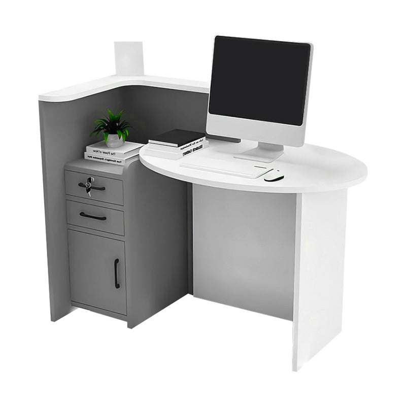 Oval Small Reception Desk with Corner and Lockable Drawer for Barbershops and Clothing Stores JDT-1055