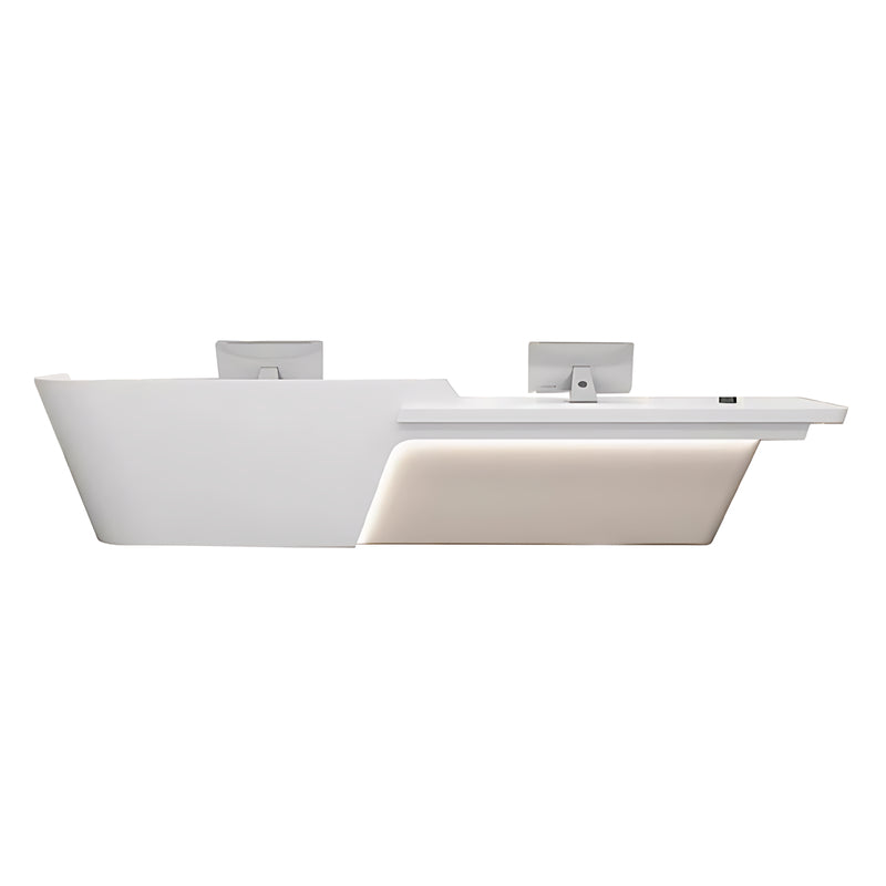 Boat-Shaped Reception Counter with LED Lights and Lockable Drawers for Lobby and Institution JDT-10126