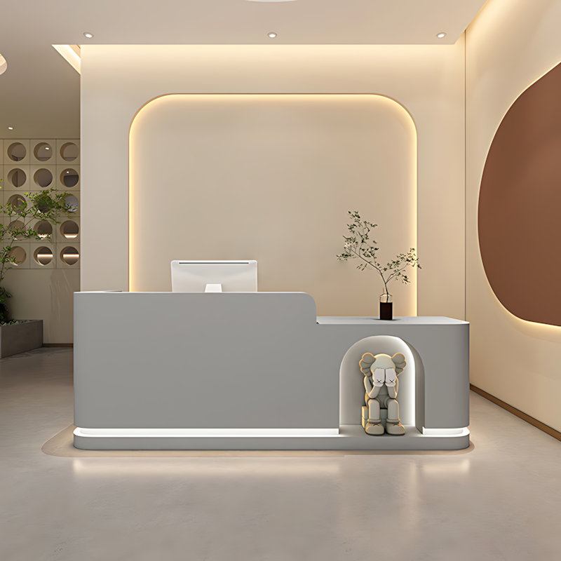 Round Arch Display Reception Desk with LED Strip and Storage for Offices and Salons JDT-1029