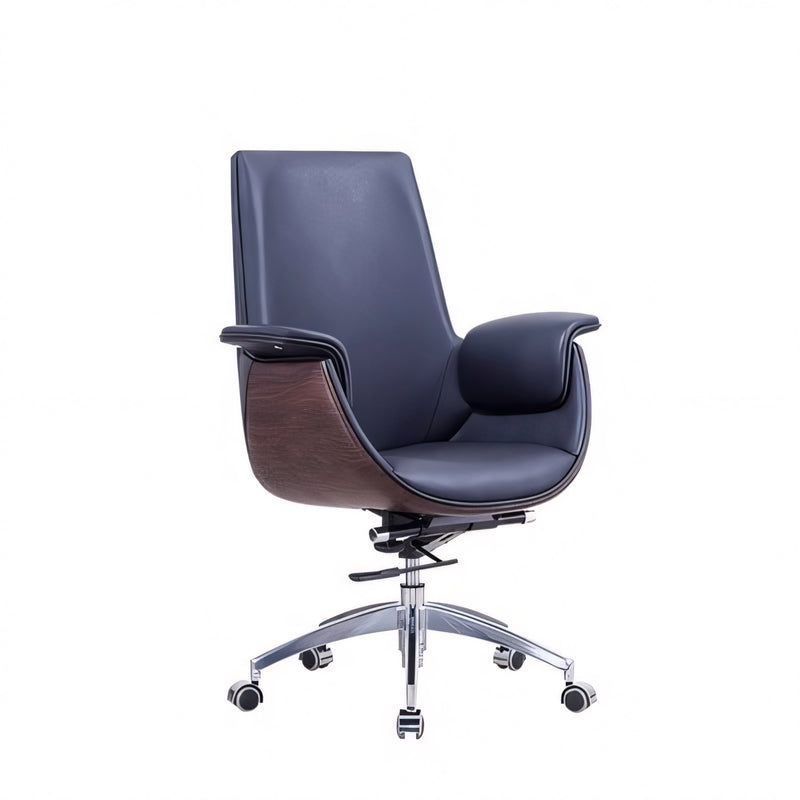 White Ergonomic Executive Adjustable Leather Office Chair with Wheels and Headrest LBY-M020