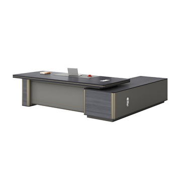 Modern Executive Desk with Curved, Cable Management & Side Storage for Home Office