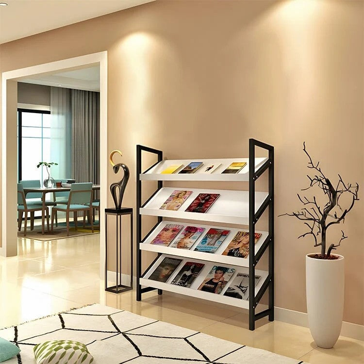 Angled Floor-Standing Bookshelf with Storage for Display Racks and Magazines ZZJ-008