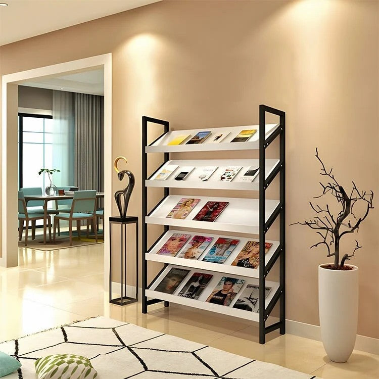 Angled Floor-Standing Bookshelf with Storage for Display Racks and Magazines ZZJ-008